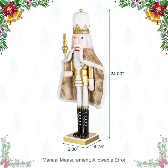 Glitzhome® 24" Wooden Christmas Gold King Nutcracker